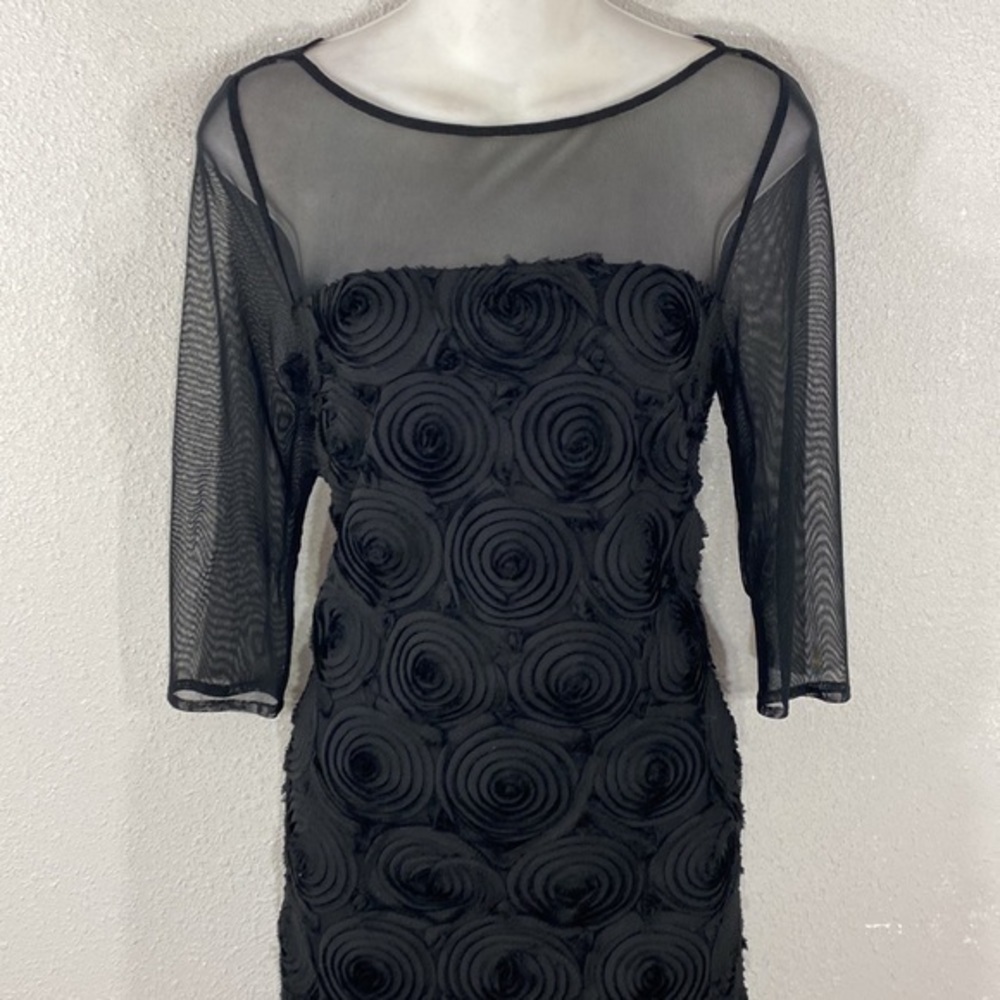Adrianna Papell black rosette sheer mesh evening dress 8 NN18 - Picture 2 of 11